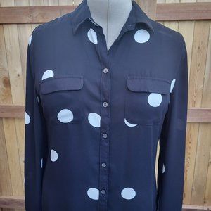 LOFT Long Sleeve button front Dot Blouse SMALL